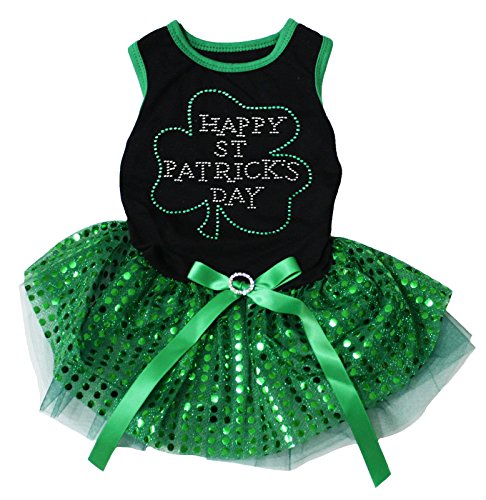 Hunde Tütü Petitebella Puppy Kleidung Dog Kleid Happy St Patrick's Day, Schwarz Top Grün Pailletten, Large von Petitebella