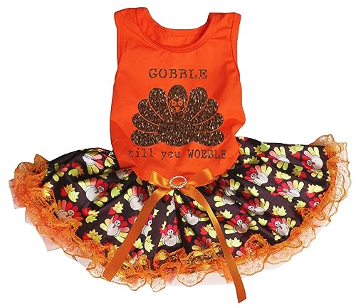 Petitebella Brown Gobble Truthahn Till You Wobble Welpenkleid für Welpen, Orange / Braun, Truthahnspitze, Größe XXXL von Petitebella