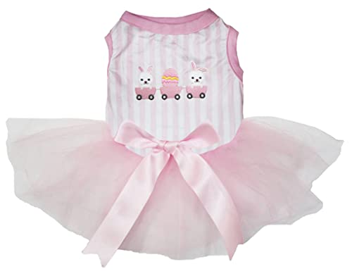 Petitebella Bunny Egg Train Hundekleid für Welpen, gestreift/rosa, Größe L von Petitebella