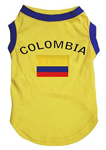 Petitebella Colombia & Flag Hunde-Shirt für Welpen, gelb/blauer Saum, Größe XXXL von Petitebella