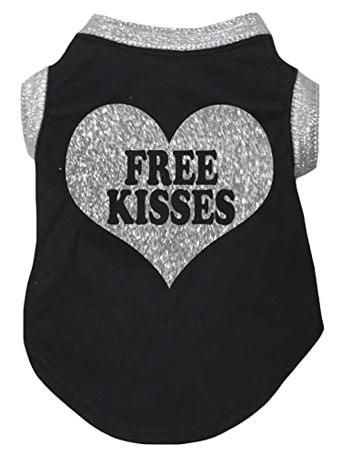 Petitebella Free Kiss Hunde-Shirt mit Herzmotiv, Schwarz/Silber, Größe XXL von Petitebella