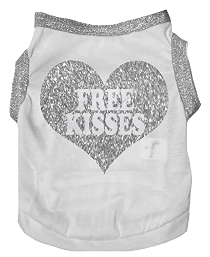 Petitebella Free Kiss Hunde-Shirt mit Herzmotiv, Weiß/Silber, Größe M von Petitebella