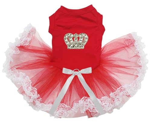 Petitebella Gems Crown Hundekleid für Welpen, Rot/Rot/Weiß, Spitze, Größe L von Petitebella