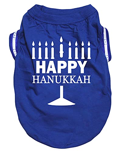 Petitebella Happy Hanukkah Kandelaber-Hunde-Shirt für Welpen, Blau / Flagge, Größe L von Petitebella