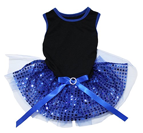 Petitebella Hunde/Welpen Kleidung Kleid 4. Juli Uni Schwarz Baumwolle Blau Pailletten Tutu 1 Kleid, Large, Blau von Petitebella