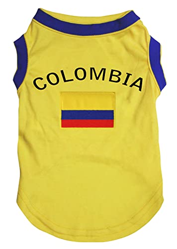 Petitebella Hunde-Shirt Kolumbien und Flagge, gelb/blauer Saum, Größe L von Petitebella