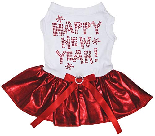 Petitebella Hundekleid Happy New Year, mit rotem Tutu, Baumwolle, Weiß, XXX-Large, weiß von Petitebella