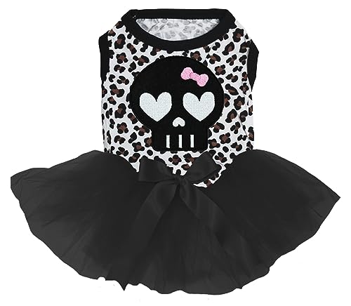 Petitebella Hundekleid für Welpen, Totenkopf-Motiv, Leopardenmuster, Schwarz, Größe XL von Petitebella