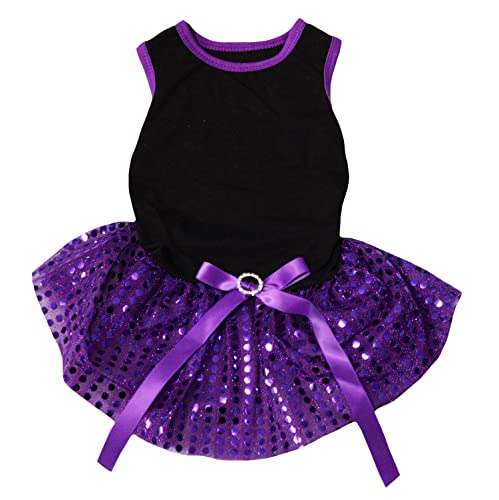 Petitebella Hundekleid mit Pailletten, einfarbig, Größe M, Schwarz / Violett von Petitebella