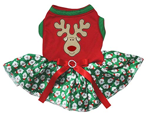 Petitebella Hundekleid mit Rentier-Gesicht, XX-Large, Rot/Grün Weihnachtsmann von Petitebella