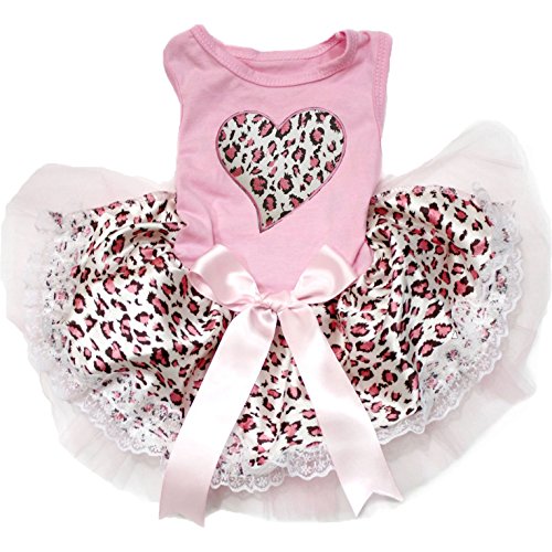 Petitebella Hundekleider Hunde/Welpen Kleidung Kleid Herz Rosa Baumwolle Top Leopard Lace Tutu, Large, Rose von Petitebella