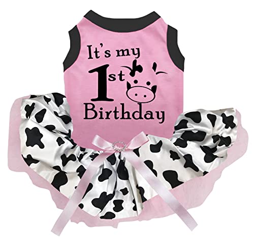 Petitebella It's My Cow Hundekleid zum 1. Geburtstag, Rosa/Kuh, Größe XXXL von Petitebella