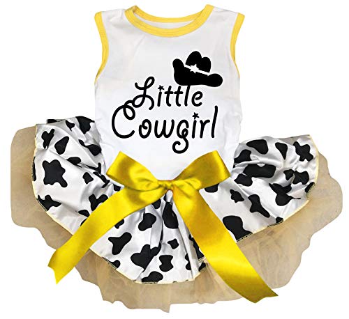 Petitebella Little Cowgirl Hundekleid für Welpen, Weiß / Kuh, Größe L von Petitebella