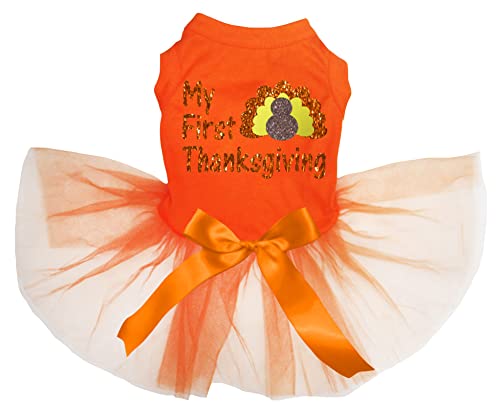 Petitebella My First Thanksgiving Türkei Hundekleid für Welpen, Orange/Orange, Größe M von Petitebella