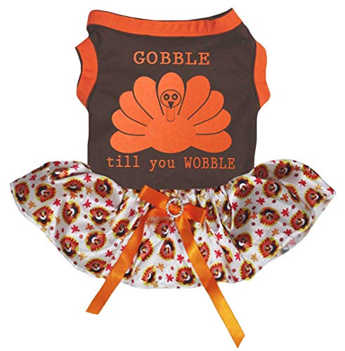 Petitebella Orange Gobble Turkey Till You Wobble Hundekleid für Welpen, Braun/Truthahn, Größe L von Petitebella