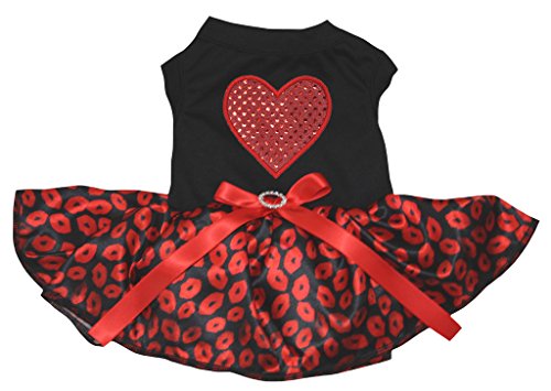 Petitebella Puppy Dog Kleidung Pailletten Herz Top Rot Stripe Dress, Small, Black Red Lip von Petitebella