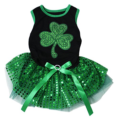 Petitebella Puppy Kleidung Dog Kleid ST Patrick 'S Day Kleeblatt Schwarz Top Grün Pailletten Tutu, XX-Large, Grün von Petitebella