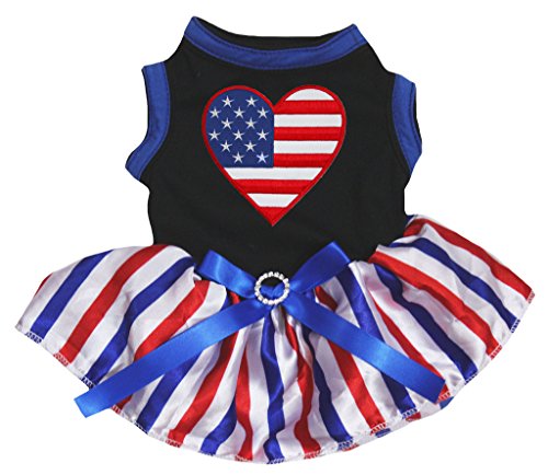 Petitebella Puppy Kleidung Hund Kleid America Herz Schwarz Top Design RWB Streifen Tutu, Medium, Schwarz von Petitebella