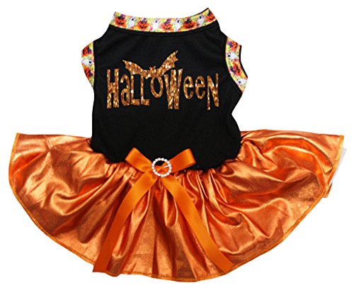 Petitebella Puppy Kleidung Hund Kleid Halloween Schwarz Kürbisse Top Orange Tutu, Medium, Orange von Petitebella