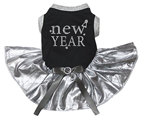 Petitebella Puppy Kleidung Hund Kleid New Year schwarz Baumwolle Top Silber Tutu, Small, schwarz/silberfarben von Petitebella