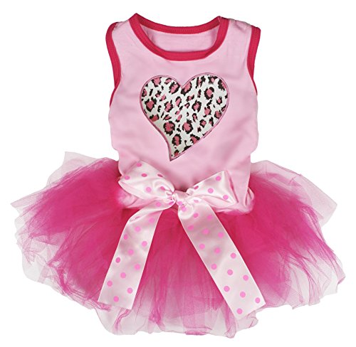 Petitebella Puppy Kleidung Hund Kleid Ostern Tragen Leopard Herz Rosa Top mit Tutu Kleid, Large, Rose von Petitebella