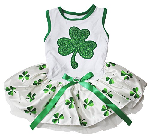 Petitebella Puppy Kleidung Hund Kleid ST Patrick Tag grün Top mit Pailletten Leaf Clover Weiß Tutu, XX-Large, grün von Petitebella