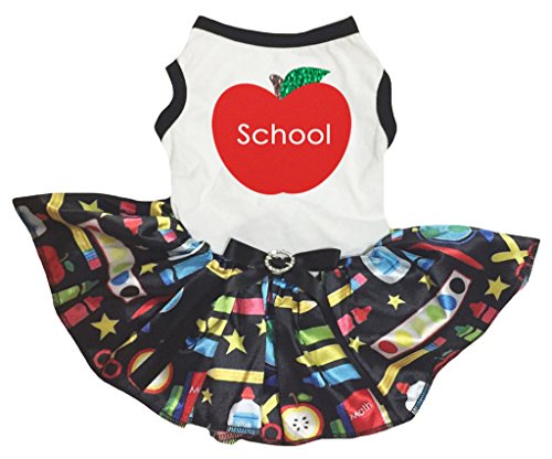 Petitebella Puppy Kleidung Hund Kleid Schule Apple Weiß Top Stationery Tutu, Small, Weiß von Petitebella