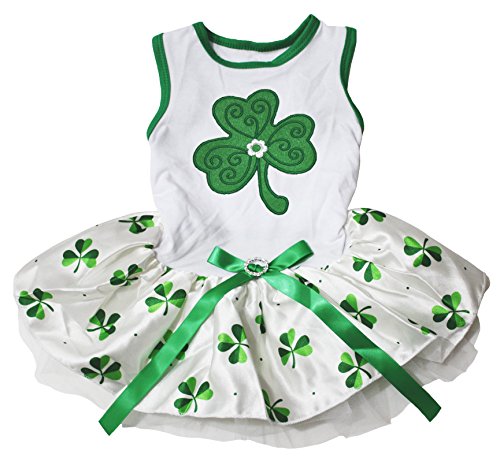 Petitebella Puppy Kleidung Hund Kleid St. Patrick 's Day Tragen Clover Weiß Top Grün Leafs Tutu, Small, Weiß von Petitebella