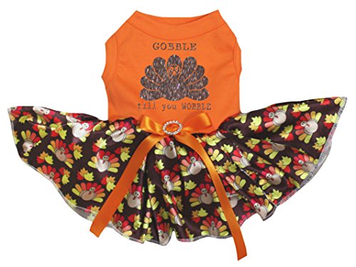 Petitebella Puppy Kleidung Hund Kleid Til You Wobble Orange Top Türkei Dots Tutu, Large, Orange, Brown von Petitebella