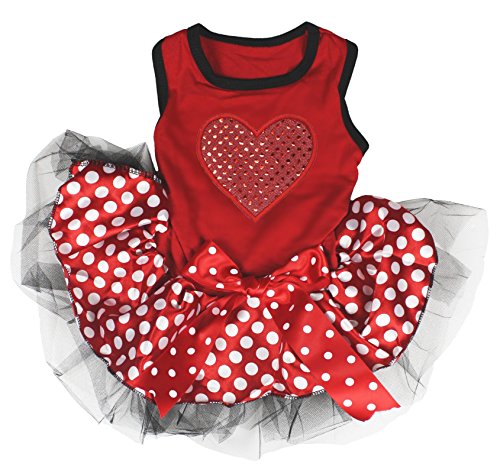 Petitebella Puppy Kleidung Hund Kleid Valentine Tragen Pailletten Herz Rot Top Polka Dots Tutu, X-Large, Rot von Petitebella