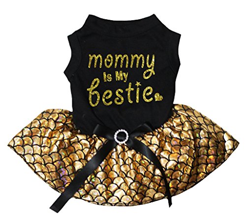 Petitebella Puppy Kleidung Kleid Mama is My Bestie Schwarz Shirt Gold Meerjungfrau Tutu, Large, Schwarz von Petitebella