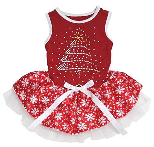 Petitebella Puppy Kleidung Xmas Tree Rot Schneeflocke Weihnachten Hund Kleid, X-Large, Rot von Petitebella