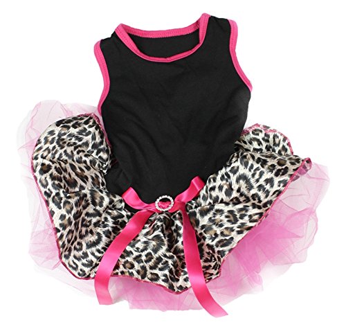 Petitebella Schwarz Baumwolle Shirt Hot Pink Leopard Tutu Puppy Hund Kleid, Medium, Schwarz von Petitebella