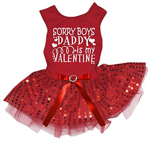 Petitebella Sorry Jungen-Hundekleid mit Aufschrift "Daddy is My Valentine", rot/rote Pailletten, Größe M von Petitebella