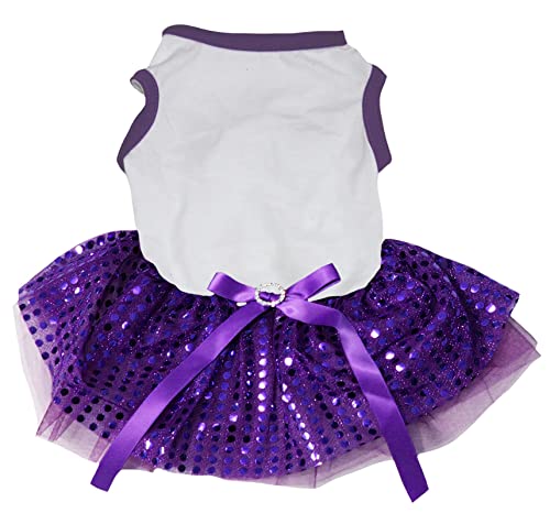 Petitebella Tutu-Hundekleid, einfarbig, Pailletten, Weiß/Violett, Größe L von Petitebella