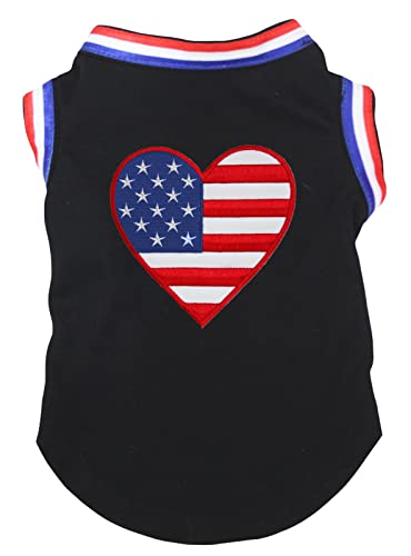 Petitebella USA Heart Puppy Hunde-Shirt, Schwarz mit gestreiftem Saum, Größe S von Petitebella