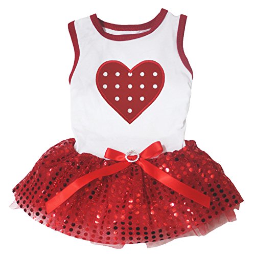 Puppy Kleidung Hund Kleid Valentine Tragen Punkte Herz Weiß Top Rot Pailletten Tutu, Large, Rot von Petitebella