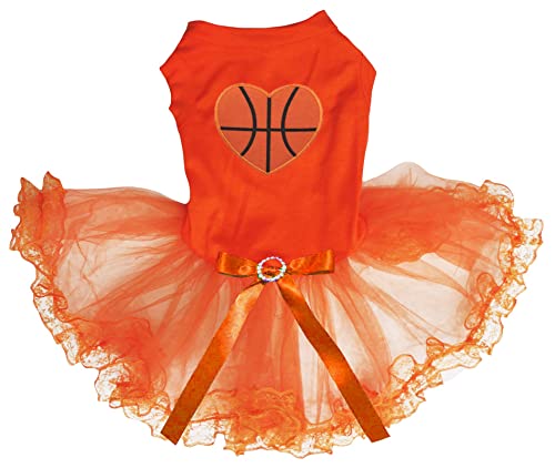 Petitebelle Basketball-Kleid für Welpen, Herzform, Orange/Spitze, Größe XXL von Petitebelle