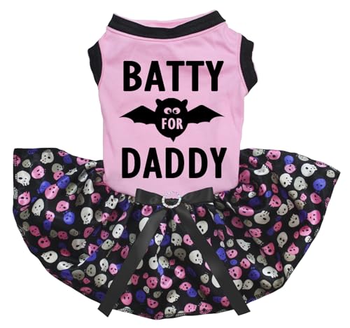 Petitebelle Batty for Daddy Hundekleid für Welpen, Rosa / Regenbogen-Totenkopf, Größe XL von Petitebelle