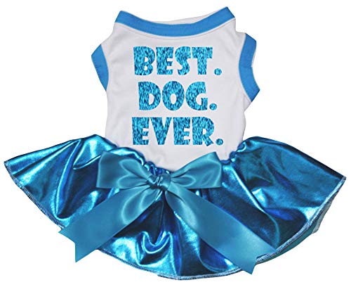 Petitebelle Best Dog Ever Hundekleid für Welpen, Größe XXXL, Weiß/Blau von Petitebelle