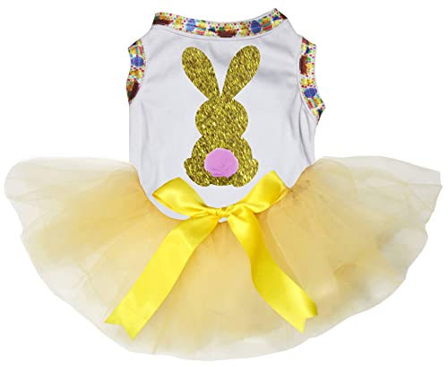 Petitebelle Bling Gold Bunny Hundekleid für Welpen, Weiß/Gelb, Größe XXL von Petitebelle