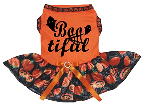 Petitebelle Boo Tiful Hundekleid für Welpen, Orange/Spinnennetz, Kürbis, Größe XL von Petitebelle