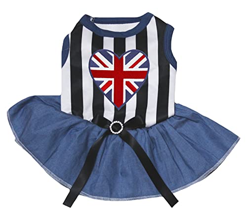 Petitebelle Britain Heart Hundekleid für Welpen, gestreift/Marineblau, Größe XXXL von Petitebelle