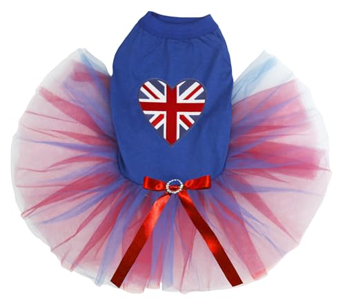 Petitebelle Britain Heart Welpen-Hundekleid (Blau/Rot-Blau, Größe S) von Petitebelle