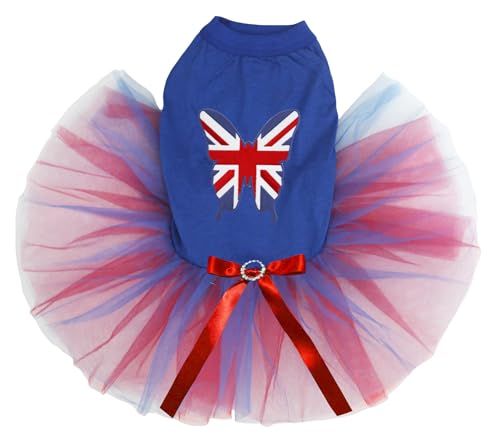 Petitebelle Britain Hundekleid mit Schmetterlings-Motiv, Blau/Rot-Blau, Größe XXXL von Petitebelle