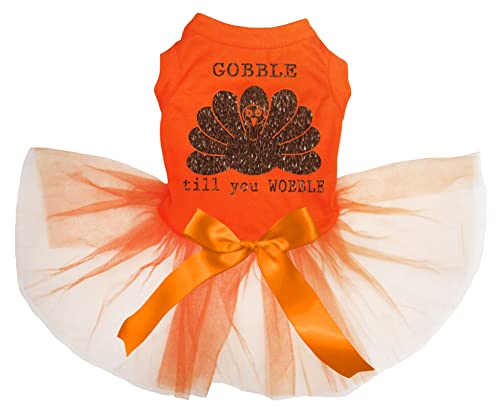 Petitebelle Brown Gobble Turkey Till You Wobble Hundekleid für Welpen, Orange / Orange, Größe S von Petitebelle