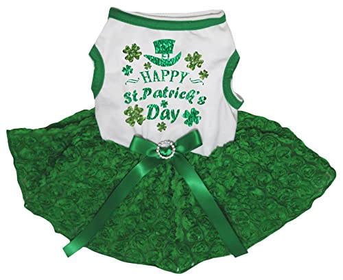 Petitebelle Clover Hat Happy St. Patrick's Day Hundekleid für Welpen, Weiß/Grün, Blumenmuster, Größe XL von Petitebelle