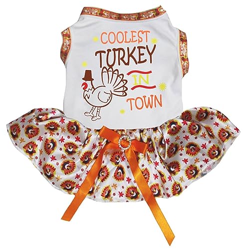 Petitebelle Coolest Turkey In Town Hundekleid für Welpen, Weiß/Truthähne, Größe M von Petitebelle