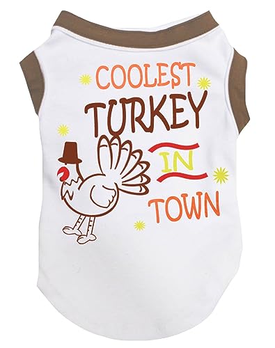 Petitebelle Coolest Turkey In Town Hundeshirt für Welpen, Weiß/Braun, Größe M von Petitebelle