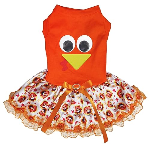 Petitebelle Cute Turkey Face Puppy Dog Dress (Orange/Truthahn-Spitze, Größe XS) von Petitebelle